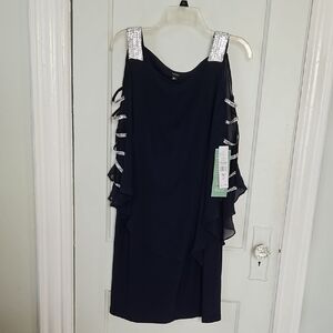 NWT Elegant Navy Dress with Silver Accents-XL